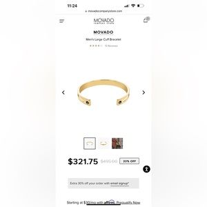 NEW MOVADO GOLD CUFF BRACELET